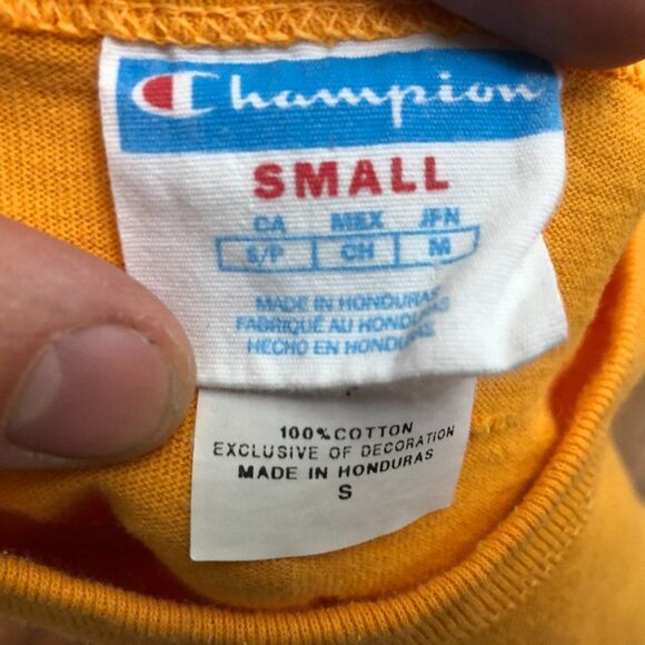 Vintage Champion Large Back Lettering Mustard Yellow Shirt Men's Small VTG - Picture 4 of 4